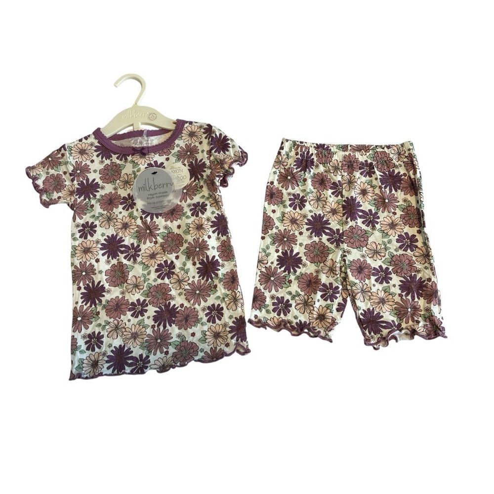 Milkberry Kids Floral Pajama Set - Purple and Cream size 4T new